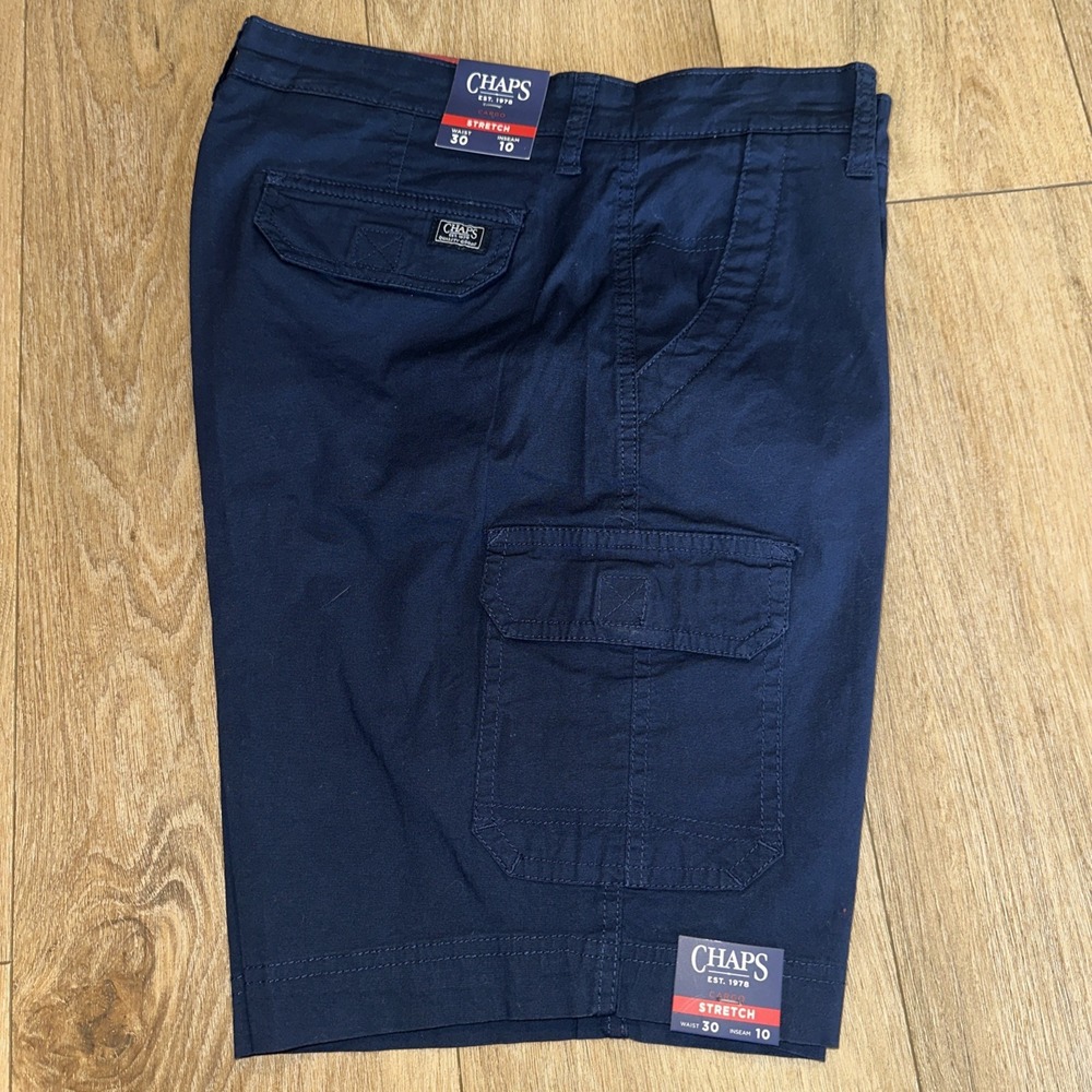 Chaps‎ Men's Coastland Wash Cargo Shorts Navy Blue Stretch Size 30 10" NEW
